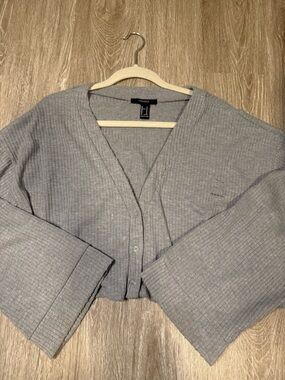 Forever 21 - Gray Ribbed Distressed Knit Cardigan